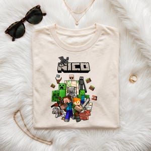Benutzerdefinierte Name Shirt, Mico Minecraft Alle Mobs Steve Alex Ender Drachen Collage T-Shirt, Benutzerdefinierte Gamer Neutral Casual Jugend T-Shirt