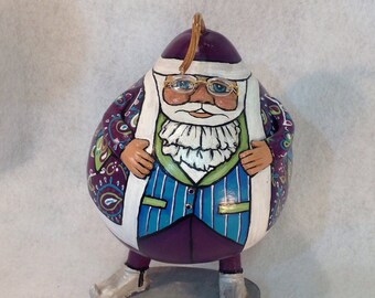 Handcrafted Purple Paisley Gourd Santa