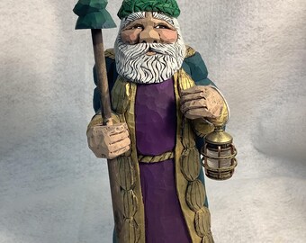 Hand Carved English Santa Figurine with Lantern