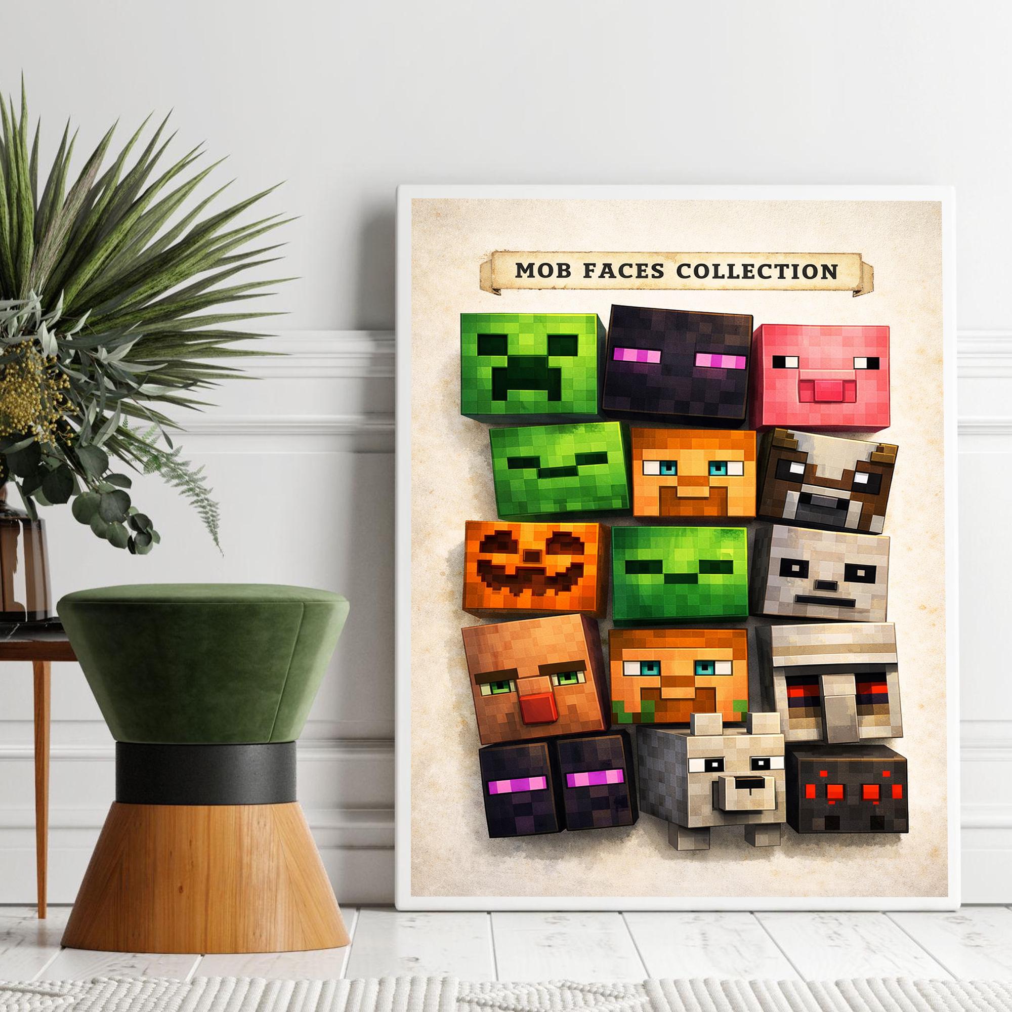 Pixel Block Character Pixel Block Characters Wall Art, Kids Gamer Room Decor, Cute Pixel ...