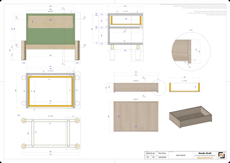 0005 - Side Cabinet - Working Drawings, Digital Download, PDF, 2D& 3D ...