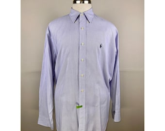 Ralph Lauren Yarmouth Button Down Mens Blue Stripe Excellent Long Sleeve