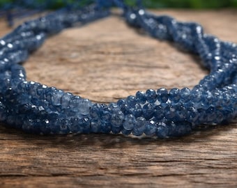 Natural Blue Sapphire Faceted Rondelle Beads, AAA Blue Sapphire 4 mm Beads Strand, Handmade Loose Gemstone Beaded Strand For Jewelry Making,
