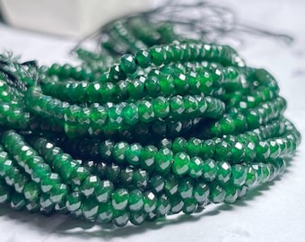 Natural Emerald Beads Strand, Faceted Emerald Rondelle 4 mm Beads, Green Emerald Gemstone Beaded Strands For Jewelry Making,