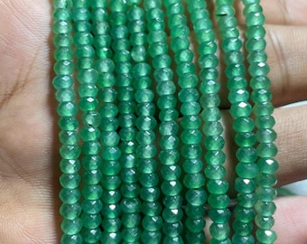 Natural Light Emerald Beads Strand, Faceted Zambia Emerald Rondelle 4 mm Beads, Green Micro-Cut Emerald Gemstone Strand For Jewelry Making