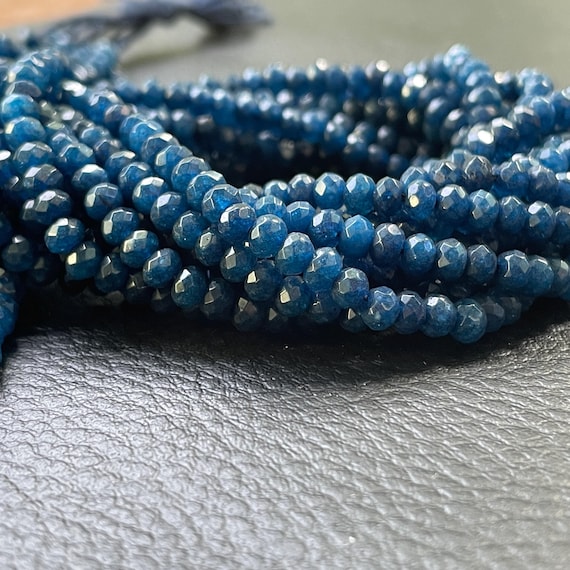 Natural Blue Sapphire Beaded Strand, Faceted Sapphire Rondelle 4mm Beads, Handmade Micro Cut Loose Gemstone Beads For Jewelry Making,