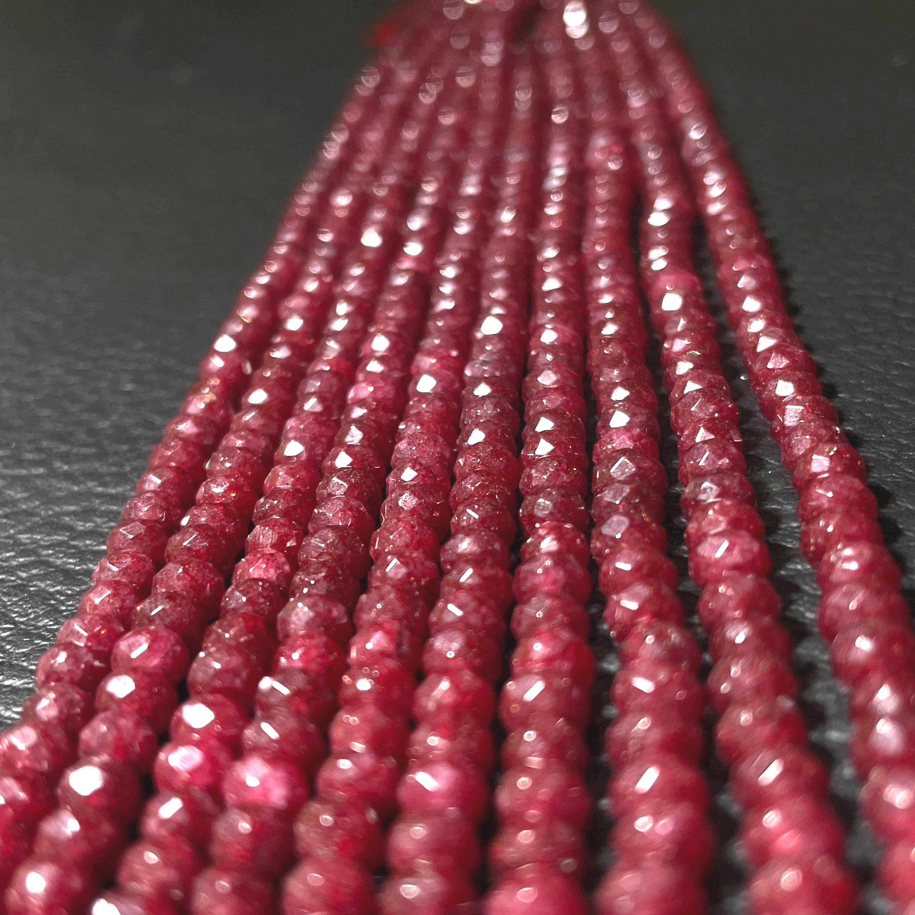 Natural Ruby Beaded Strand, Ruby Blood Red Faceted Rondelle 4 Mm Beads ...