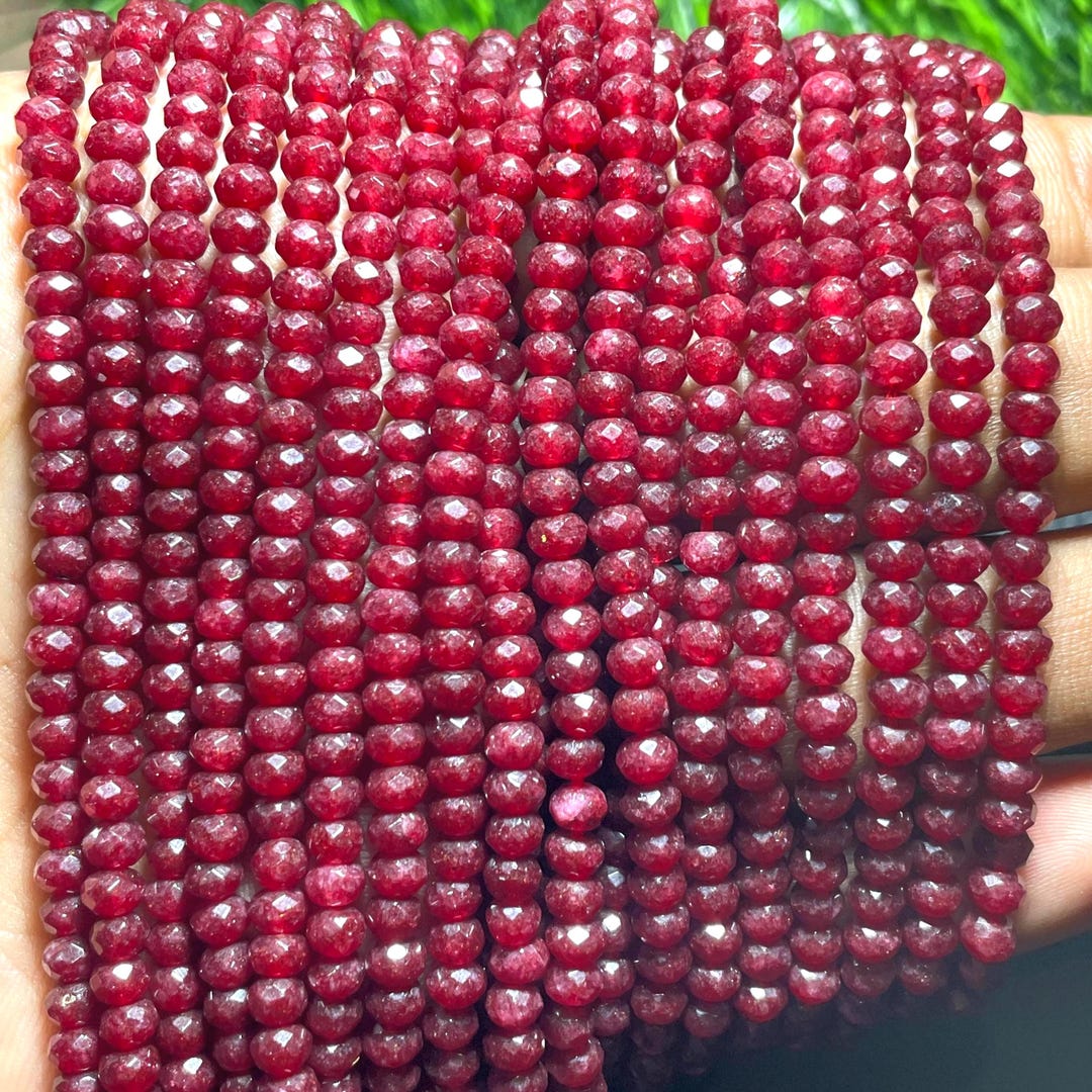 Natural Ruby Beaded Strand, Ruby Blood Red Faceted Rondelle 4 Mm Beads ...