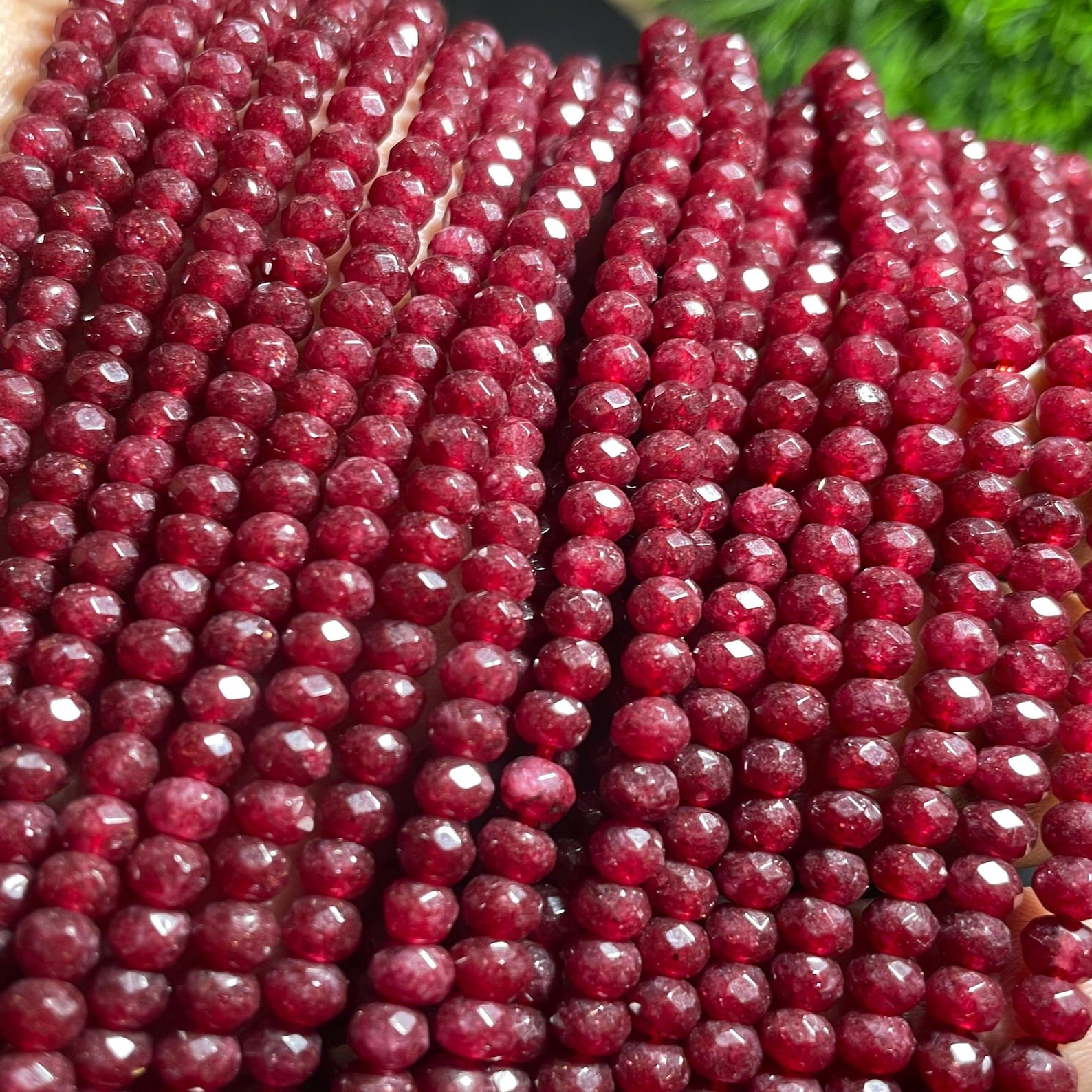 Sc Ruby Natural Ruby Beaded Strand, Ruby Blood Red Faceted Rondelle 4 Mm Beads ...