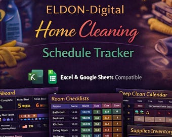 Home Cleaning Schedule Tracker, Excel Google Sheets Planner (Digital Download)