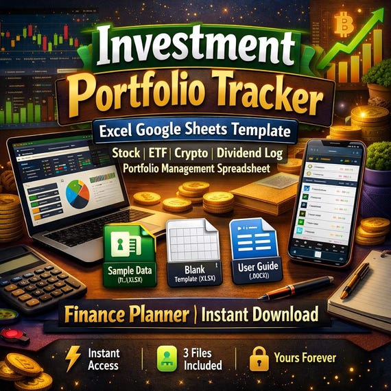 Investment Portfolio Tracker Excel Google Sheets Template (Digital Download)