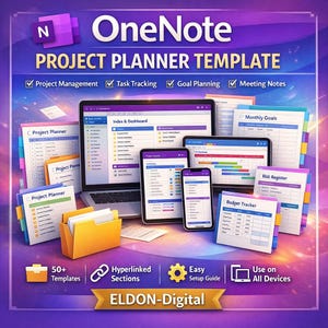 Plantilla de OneNote para planificación de proyectos, seguimiento de tareas y planificación de objetivos (descarga digital)