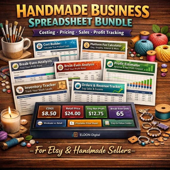 Handmade Business Spreadsheet Bundle | Costing, Pricing, Sales Profit Tracker (Instant Download)