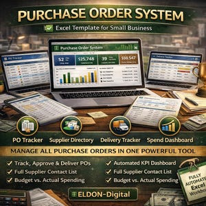 Purchase Order System Excel Template | PO Tracker, Supplier Directory, Delivery Tracker (Digital Download)