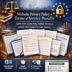 Website Legal Bundle: Privacy Policy, Terms of Service, Cookie Policy (Editable Docs)