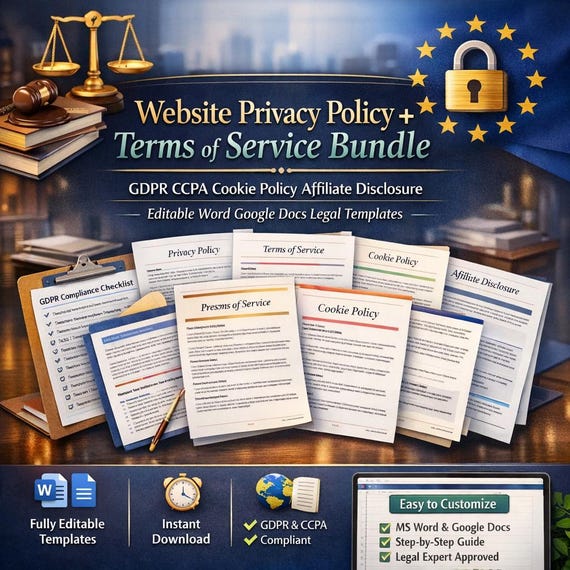 Website Legal Bundle: Privacy Policy, Terms of Service, Cookie Policy (Editable Docs)