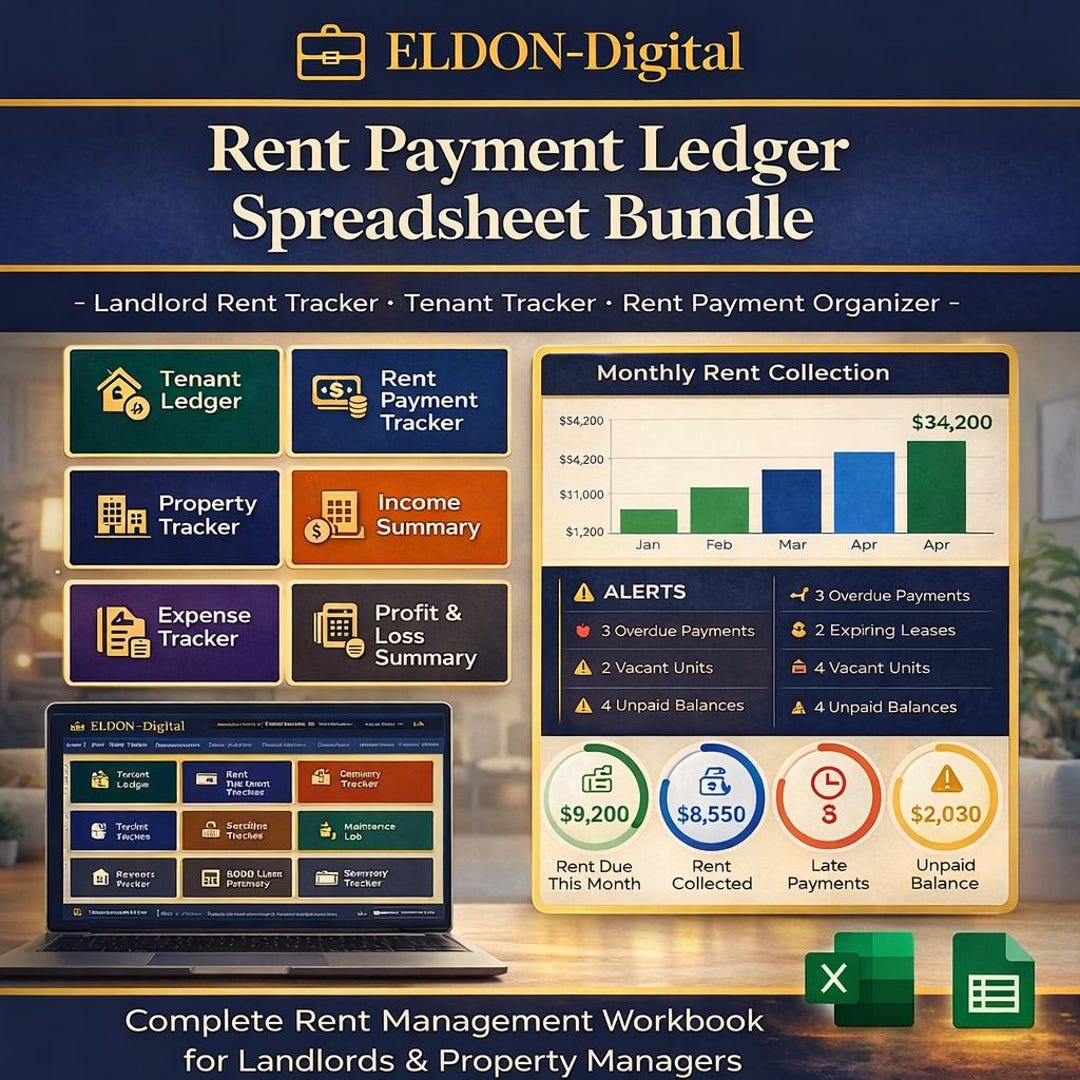 Rent Payment Ledger Spreadsheet | Landlord Tracker (excel, Google ...
