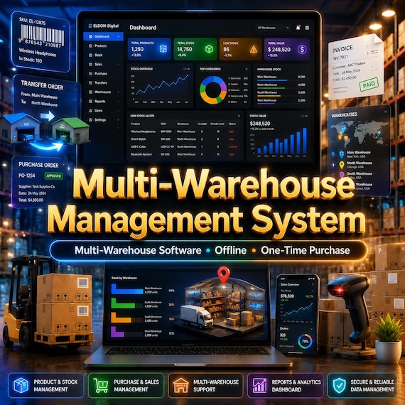 Multi Warehouse Inventory Software | Offline Stock Tracker, One-Time Purchase with Barcode Generator