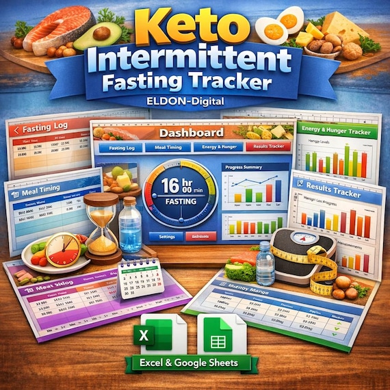 Keto Intermittent Fasting Tracker | Excel, Google Sheets, Meal Timing, Energy Log