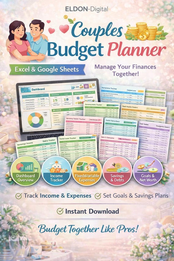 Couples Budget Planner Spreadsheet, Finance Tracker (Excel, Google Sheets)