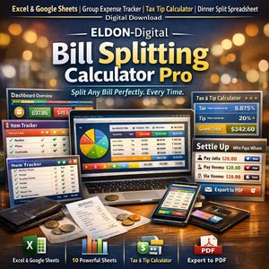 Bill Splitting Calculator Excel & Google Sheets | Group Expense Tracker (Digital Download)