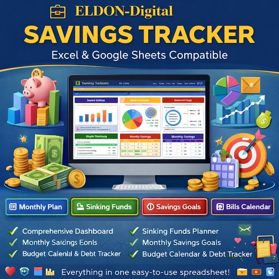 ELDON-Digital Savings Tracker, Sinking Funds, Budget Planner (Excel Google Sheets)