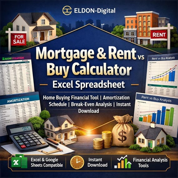 Mortgage Rent vs Buy Calculator Excel Spreadsheet | Home Buying Financial Tool (Instant Download)