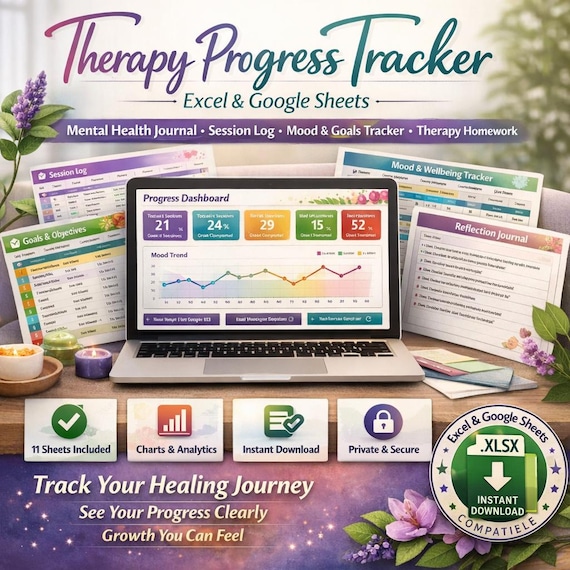 Therapy Progress Tracker | Mental Health Journal, Session Log (Digital Download)