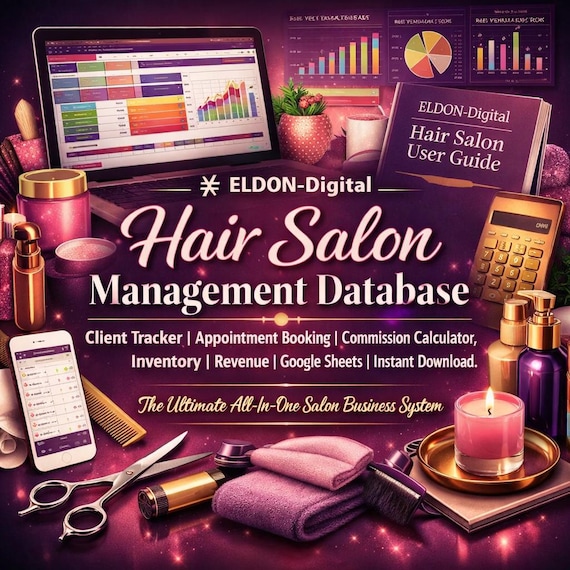 Hair Salon Management Database Excel Template | Client Tracker | Appointment Booking | Commission Calculator | Inventory | Revenue