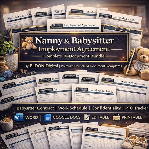 Nanny & Babysitter Employment Agreement Template Bundle | Babysitter Contract | | Word and Google Docs | Editable | Printable