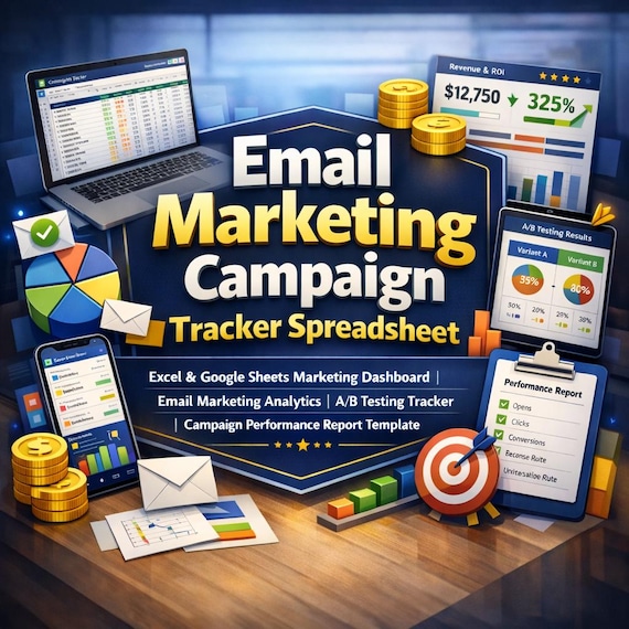 Email Marketing Campaign Tracker | Excel Google Sheets Dashboard (Digital Download)