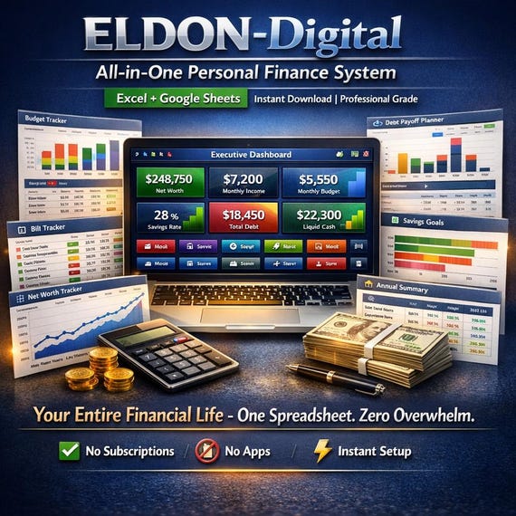 All-in-One Finance Spreadsheet | Budget, Debt, Savings, Net Worth Tracker (Excel/Sheets)