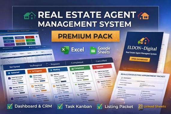 Ultimate Real Estate Agent Management System | Excel, Google Sheets Tracker (Digital Download)