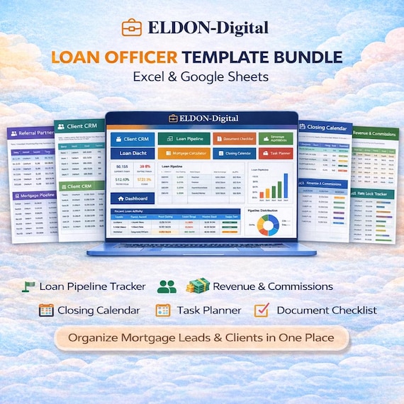 Loan Officer Template Bundle, Mortgage CRM, Pipeline Tracker (Excel/Sheets)