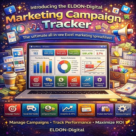 Marketing Campaign Tracker Spreadsheet | Social Media Ads Performance Planner