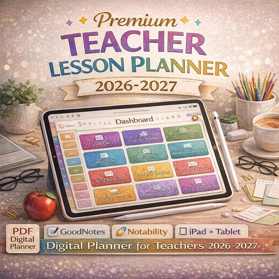 Digital Teacher Lesson Planner 2026-2027 | PDF, GoodNotes, Notability (Digital Download)