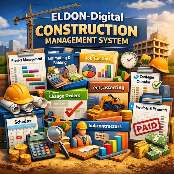 Construction Management System | Excel & Google Sheets Template | Spreadsheet | Project Tracker, Job Costing, Invoices, Timesheets