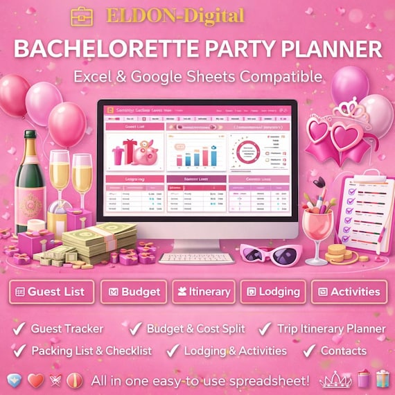 Bachelorette Party Planner Spreadsheet, Bach Trip Itinerary, Budget Tracker (Google Sheets)