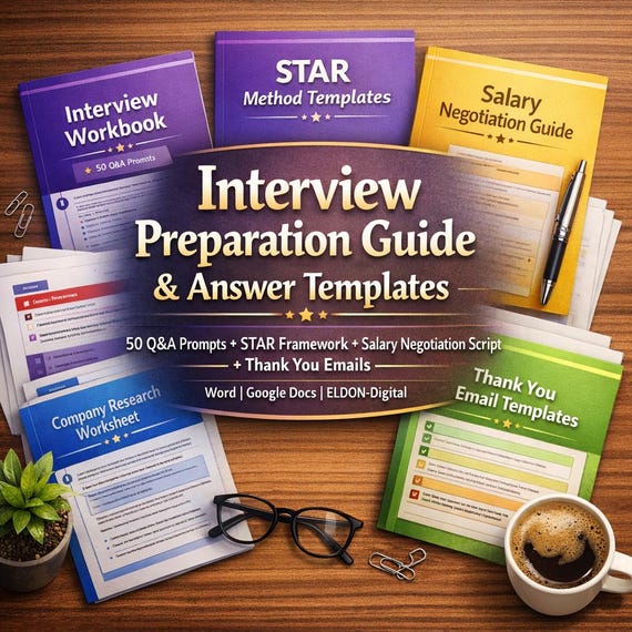 Interview Prep Guide: 50 Q&A, STAR, Salary Negotiation, Thank You Emails (Digital Download)