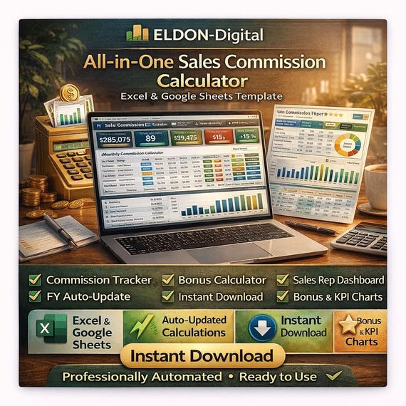 All-in-One Sales Commission Calculator | Excel, Google Sheets Template (Digital Download)