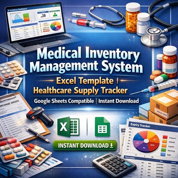 Medical Inventory Management System Excel Template | Healthcare Supply Tracker | Google Sheets Compatible | Instant Download