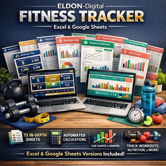 Fitness Tracker Spreadsheet | Workout, Calorie, Weight Loss Log (Digital Download)