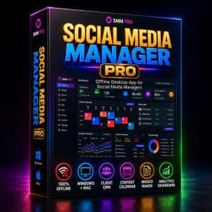 Social Media Manager Pro Desktop App | Content Calendar Client CRM Invoice Maker Hashtag Planner Software | Windows Mac Offline Program