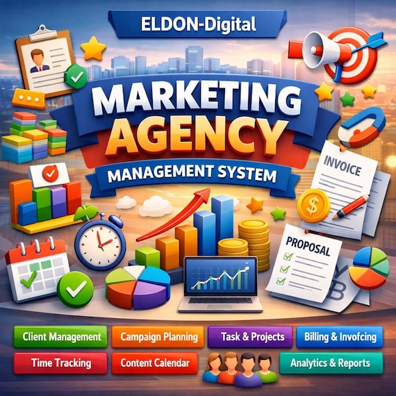 Marketing Agency Management System Excel | Client Tracker, Planner, Budget, Invoice, Time, Content Calendar