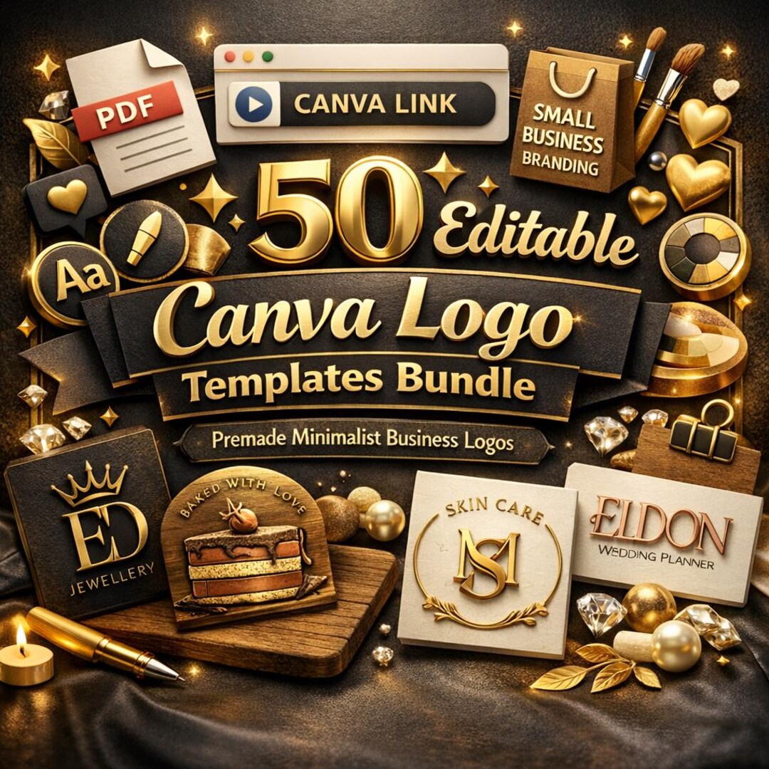 50 Editable Canva Logo Templates Bundle | Minimalist Business Branding ...