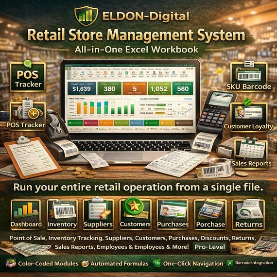 Retail Store Management System | POS Tracker, Inventory, Sales Reports (Excel Workbook)