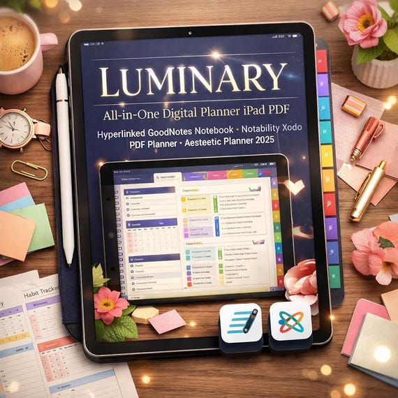 All-in-One Digital Planner iPad PDF | Hyperlinked GoodNotes, Notability, Xodo Planner