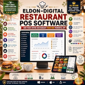 Restaurant Management Software | Offline Desktop App | Menu Inventory Staff Payroll Accounting | Windows Mac Linux | Lifetime License