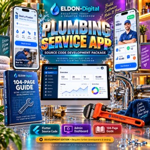 Plumbing Service Mobile App Source Code | Flutter Development Package, Admin Dashboard and 104-Page Guide