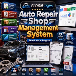 Auto Repair Shop Management System Stand Alone Program | Mechanic Software | Garage Software | Work Order PDF Generator plus Guide PDF